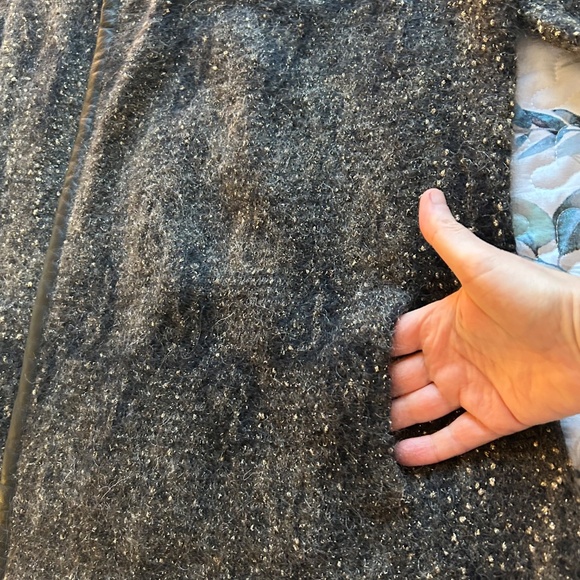 Eileen Fisher Mohair Blend Leather Trim Open Cardigan Paisley Design Size XS - Picture 8 of 17